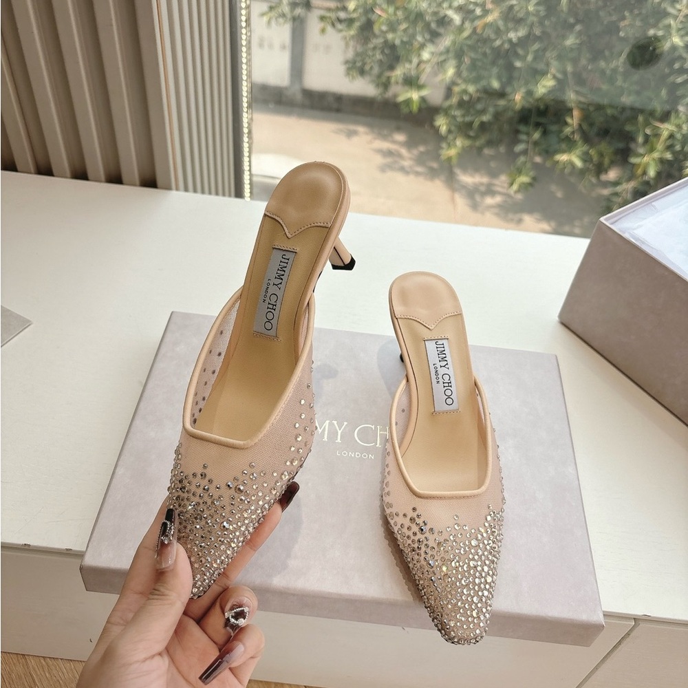 Jimmy Choo Nude Crystal-Embellished Pointed Mule - Picture 3 of 9